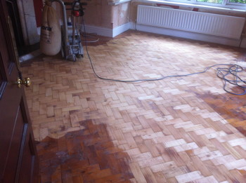 Pine Parquet Block Flooing Sanded before Bona Traffic HD applied
