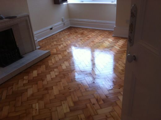 Pine Herringbone Block Parquet Flooring Restoered in North Wales