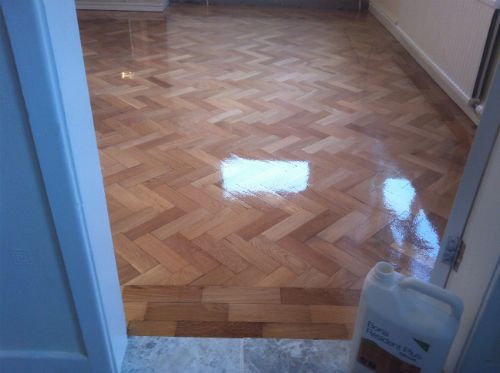 Parquet Floor Restoration in Wrexham by Woodfloor-Renovations using Bona Resident Plus