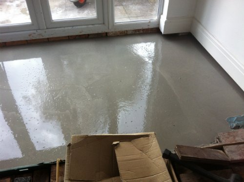 Floor Sanding and Restoration in Cheshire - The self levelling begins !