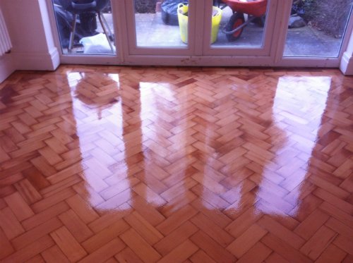 Douglas Fir Parquet Flooring Renovated in Cheshire
