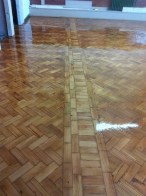 Floor Sanding at Stalybridge Church Hall, Pitch Pine Parquet Wood Block Flooring Cheshire