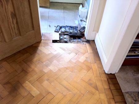 Columbian Pine Parquet Wood Block Floor Restoration in Mold North Wales