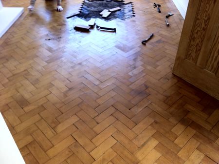 Douglas Fir Parquet Floor Repair and Restoration in Mold North Wales