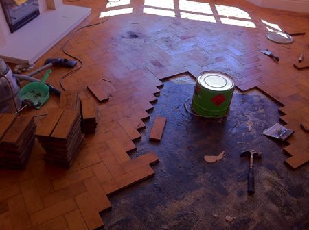 Columbian Pine Parquet Floor Repair and Restoration in Mold North Wales