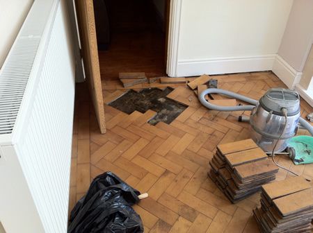 Columbian Pine Parquet Block Floor Repairs and Restoration in Mold North Wales