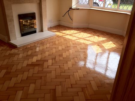 Columbian Pine Parquet Flooring Restoration in Mold North Wales