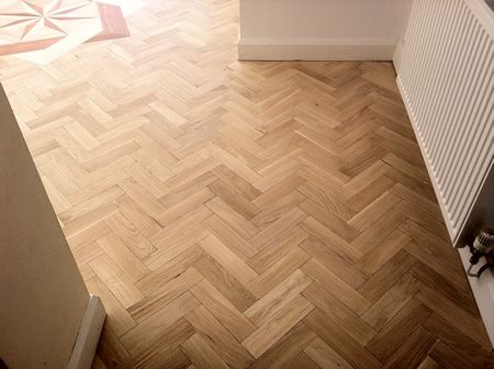 Rustic Oak Parquet Block Floor With Marquetry insert Renovated in Cheshire