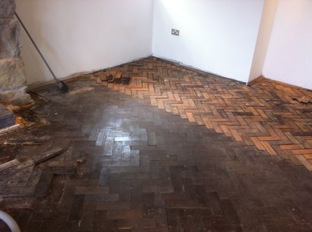 Pitch Pine Parquet Flooring Restoration in North Wales