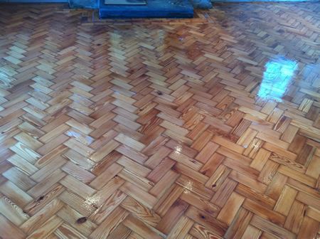 Pitch Pine Parquet Wood Block Floor Renovation in North Wales