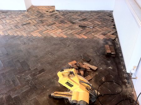 Pitch Pine Parquet Block Flooring Restoration in North Wales