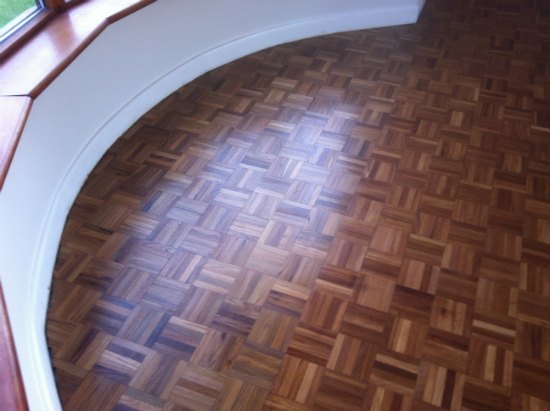 Mahogany Mosaic Finger Parquet Repaired and Sanded and Sealed in Cheshire
